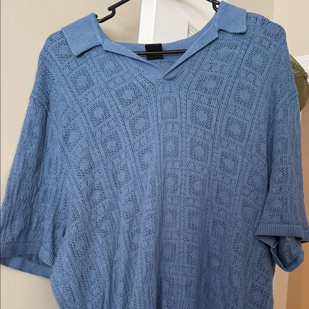 Hollister Blue Knit Collared Top